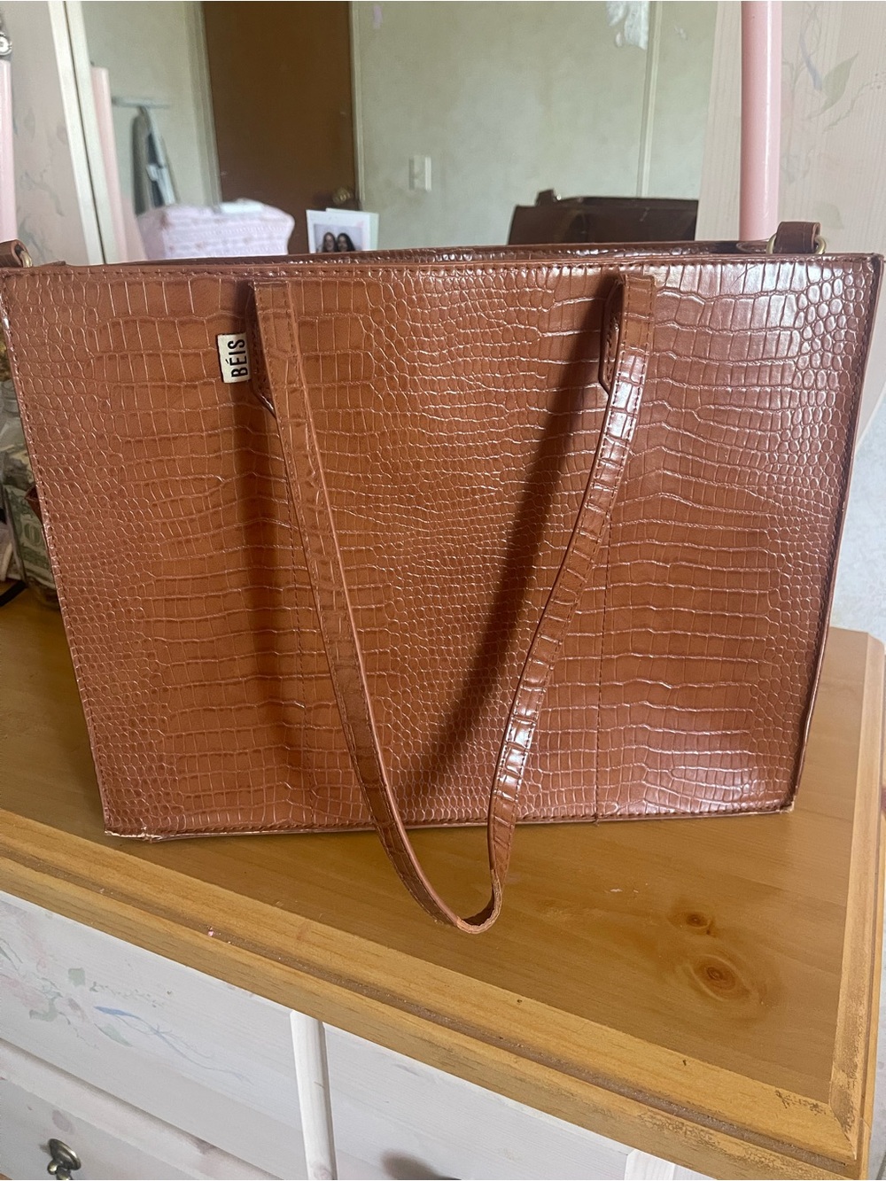 BÉIS The Work Tote in Cognac Croc - Rare Discontinued Color